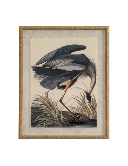 Hill Interiors Flora & Fauna Collection Heron On Linen In Beaded Frame 24185 - Authentic Hill Interiors furniture directly from