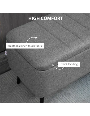 HOMCOM Storage Ottoman with Flip Top, Rectangular Upholstered Bench, Linen Look Fabric Footstool with Steel Legs for Living Room