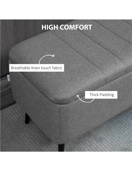 HOMCOM Storage Ottoman with Flip Top, Rectangular Upholstered Bench, Linen Look Fabric Footstool with Steel Legs for Living Room