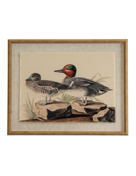 Hill Interiors Flora & Fauna Collection Teals On Linen In Beaded Frame 24198 - Authentic Hill Interiors furniture directly from