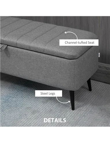 HOMCOM Storage Ottoman with Flip Top, Rectangular Upholstered Bench, Linen Look Fabric Footstool with Steel Legs for Living Room