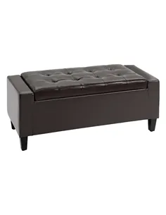 HOMCOM PU Leather Storage Ottoman Bench Storage Chest Tufted Ottoman Cube w/ Flipping Top 92L x 40W x 40H cm Brown