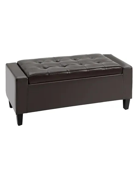 HOMCOM PU Leather Storage Ottoman Bench Storage Chest Tufted Ottoman Cube w/ Flipping Top 92L x 40W x 40H cm Brown