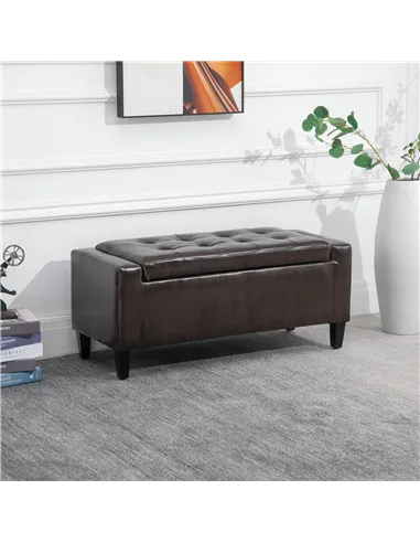 HOMCOM PU Leather Storage Ottoman Bench Storage Chest Tufted Ottoman Cube w/ Flipping Top 92L x 40W x 40H cm Brown