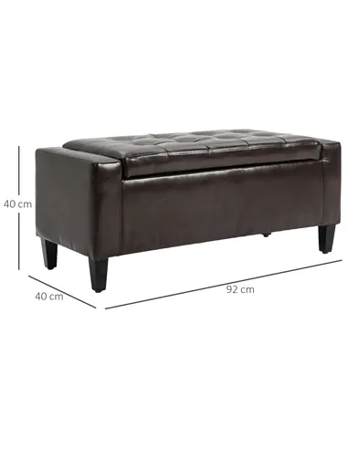 HOMCOM PU Leather Storage Ottoman Bench Storage Chest Tufted Ottoman Cube w/ Flipping Top 92L x 40W x 40H cm Brown