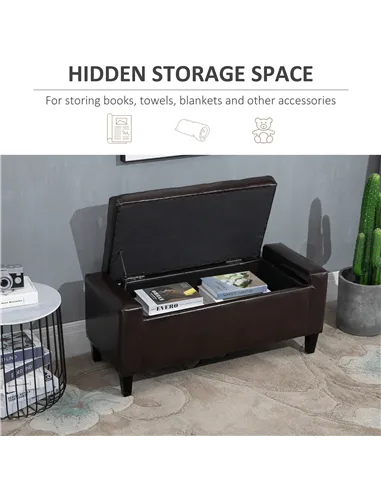 HOMCOM PU Leather Storage Ottoman Bench Storage Chest Tufted Ottoman Cube w/ Flipping Top 92L x 40W x 40H cm Brown