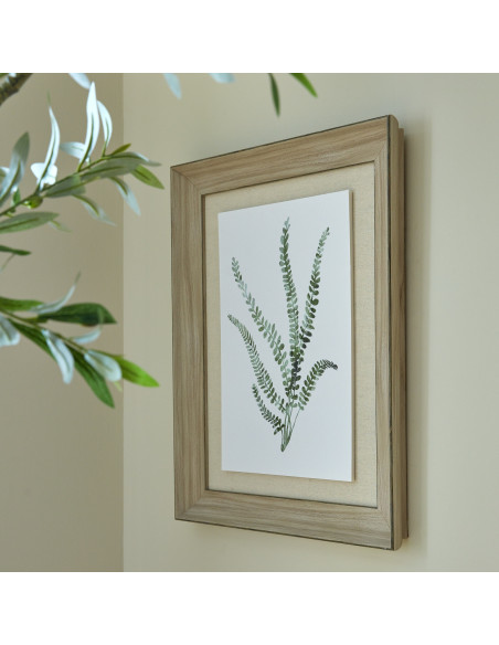 High-quality metal and wood construction of Hill Interiors SKU 23273 Watercolour Delicate Fern In Washed Wood Frame, detailed v