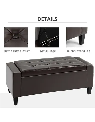 HOMCOM PU Leather Storage Ottoman Bench Storage Chest Tufted Ottoman Cube w/ Flipping Top 92L x 40W x 40H cm Brown