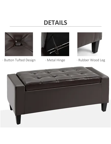 HOMCOM PU Leather Storage Ottoman Bench Storage Chest Tufted Ottoman Cube w/ Flipping Top 92L x 40W x 40H cm Brown