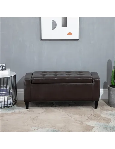 HOMCOM PU Leather Storage Ottoman Bench Storage Chest Tufted Ottoman Cube w/ Flipping Top 92L x 40W x 40H cm Brown