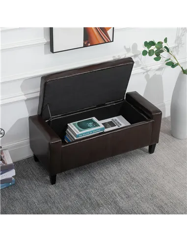 HOMCOM PU Leather Storage Ottoman Bench Storage Chest Tufted Ottoman Cube w/ Flipping Top 92L x 40W x 40H cm Brown