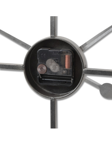 High-quality metal and wood construction of Hill Interiors SKU 17858 Large Silver Skeleton Wall Clock, detailed view for UK cus