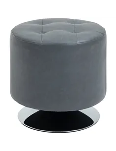 HOMCOM 360° Swivel Foot Stool Round PU Ottoman with Thick Sponge Padding and Solid Steel Base, Grey