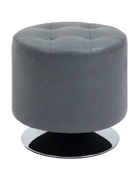 HOMCOM 360° Swivel Foot Stool Round PU Ottoman with Thick Sponge Padding and Solid Steel Base, Grey