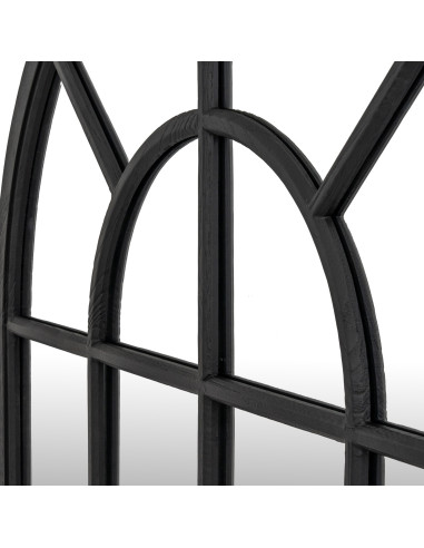 High-quality metal and wood construction of Hill Interiors SKU 24288 Black Wood Arched Window Mirror, detailed view for UK cust