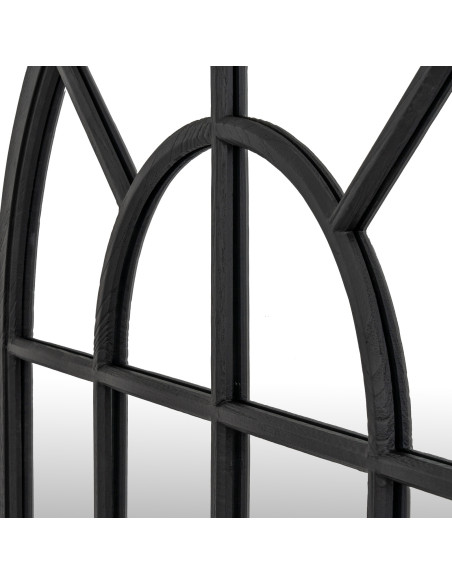 High-quality metal and wood construction of Hill Interiors SKU 24288 Black Wood Arched Window Mirror, detailed view for UK cust