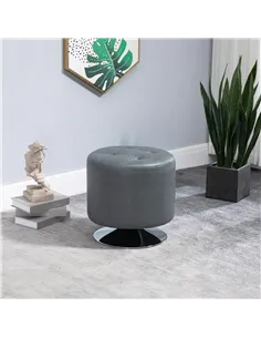 HOMCOM 360° Swivel Foot Stool Round PU Ottoman with Thick Sponge Padding and Solid Steel Base, Grey 2