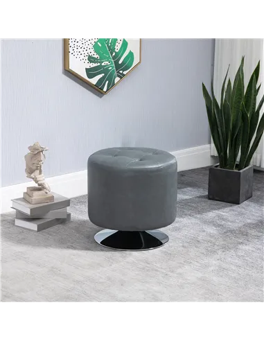 HOMCOM 360° Swivel Foot Stool Round PU Ottoman with Thick Sponge Padding and Solid Steel Base, Grey