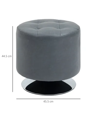 HOMCOM 360° Swivel Foot Stool Round PU Ottoman with Thick Sponge Padding and Solid Steel Base, Grey