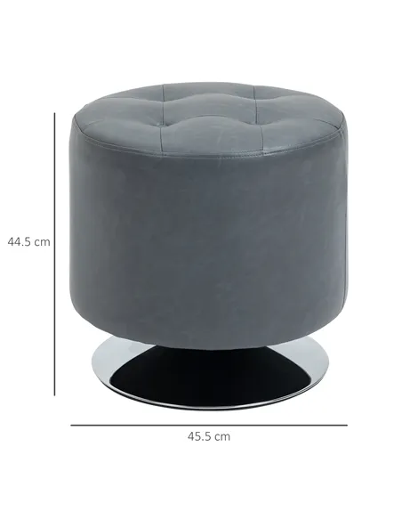 HOMCOM 360° Swivel Foot Stool Round PU Ottoman with Thick Sponge Padding and Solid Steel Base, Grey