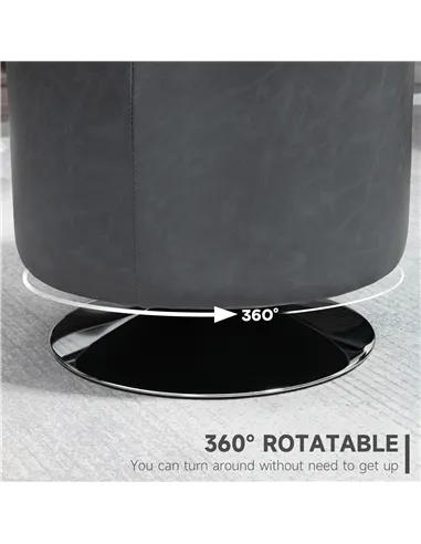 HOMCOM 360° Swivel Foot Stool Round PU Ottoman with Thick Sponge Padding and Solid Steel Base, Grey