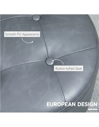 HOMCOM 360° Swivel Foot Stool Round PU Ottoman with Thick Sponge Padding and Solid Steel Base, Grey