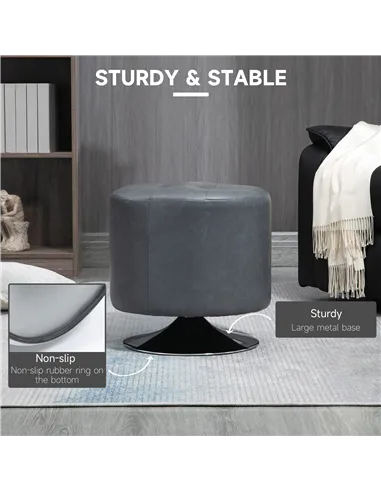 HOMCOM 360° Swivel Foot Stool Round PU Ottoman with Thick Sponge Padding and Solid Steel Base, Grey