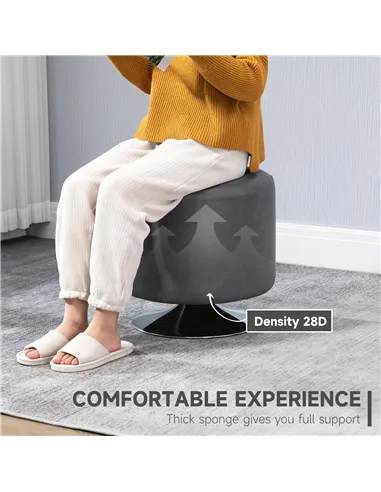 HOMCOM 360° Swivel Foot Stool Round PU Ottoman with Thick Sponge Padding and Solid Steel Base, Grey