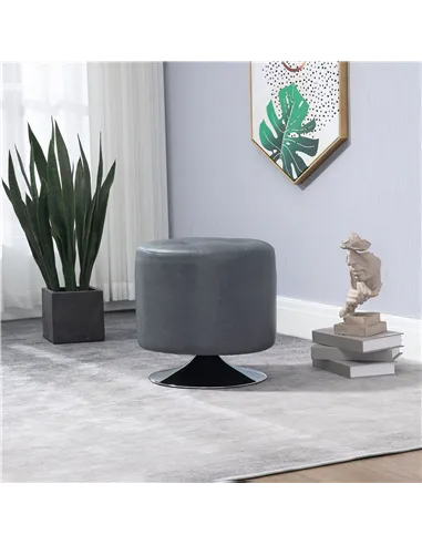 HOMCOM 360° Swivel Foot Stool Round PU Ottoman with Thick Sponge Padding and Solid Steel Base, Grey