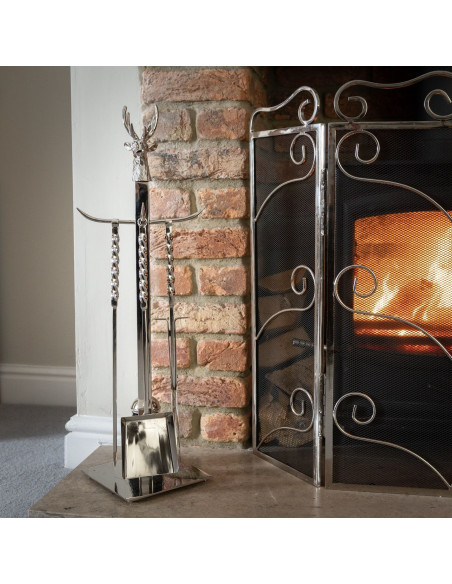 Affordable industrial style furniture Hill Interiors Hand Turned Stag Companion Set In Polished Nickel 19080 for modern home de