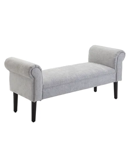 HOMCOM Bed End Bench, Window Seat, Linen Chaise Lounge Sofa with Arm and Wooden Legs for Bedroom, Living Room, Grey