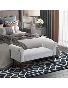 HOMCOM Bed End Bench, Window Seat, Linen Chaise Lounge Sofa with Arm and Wooden Legs for Bedroom, Living Room, Grey 2