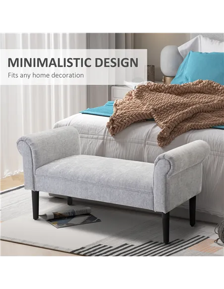 HOMCOM Bed End Bench, Window Seat, Linen Chaise Lounge Sofa with Arm and Wooden Legs for Bedroom, Living Room, Grey