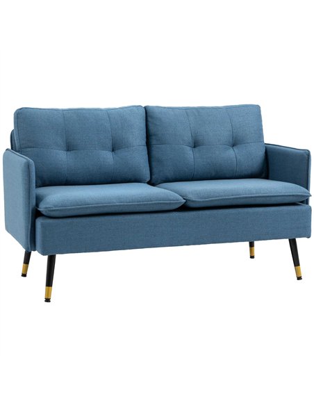 HOMCOM Modern Two Seater Sofa, Button Tufted Loveseat with Cushions and Steel Legs for Living Room, Guest Room, Dark Blue