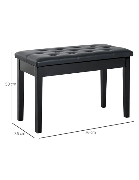 HOMCOM PU Leather Upholstered Piano Stool Makeup Stool Bench Dressing Table Seat with Storage 76x36x50cm, Black
