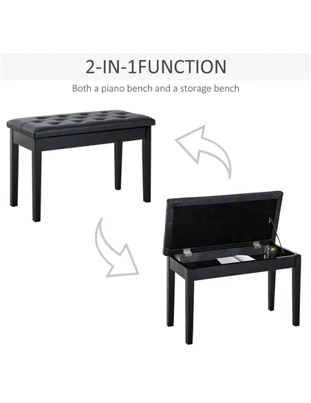 HOMCOM PU Leather Upholstered Piano Stool Makeup Stool Bench Dressing Table Seat with Storage 76x36x50cm, Black