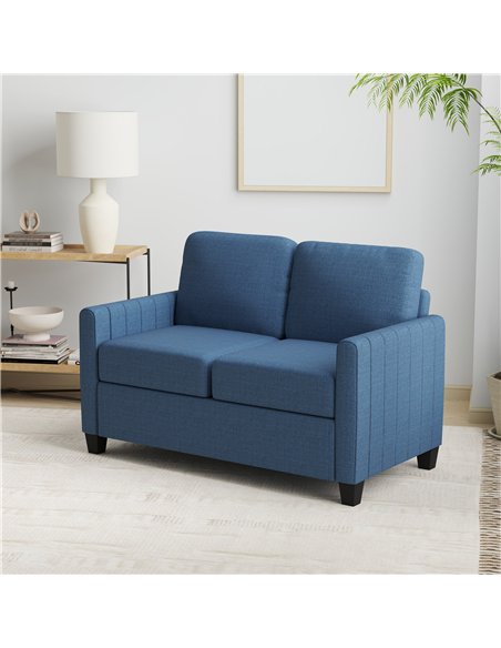 HOMCOM Modern Boxy Linen-Look Two-Seater Sofa - Blue