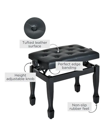 HOMCOM PU Leather Upholstered Piano Stool, Height Adjustable Makeup Stool Bench Dressing Table Seat, White
