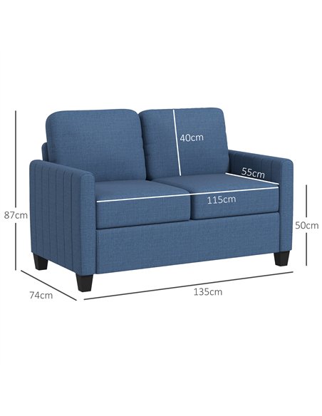 HOMCOM Modern Boxy Linen-Look Two-Seater Sofa - Blue