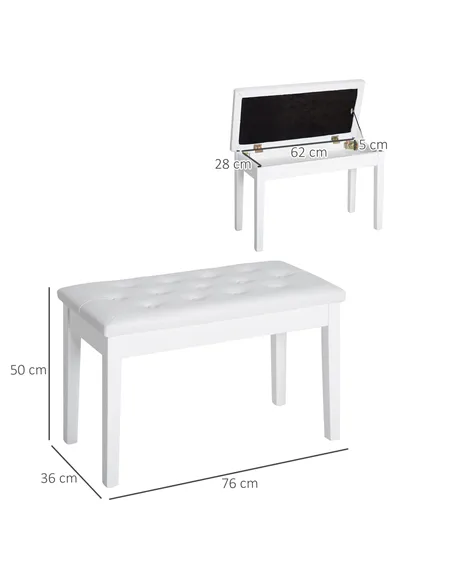 HOMCOM PU Leather Upholstered Piano Stool Makeup Stool Bench Dressing Table Seat with Storage 76x36x50cm, White
