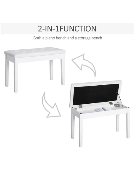 HOMCOM PU Leather Upholstered Piano Stool Makeup Stool Bench Dressing Table Seat with Storage 76x36x50cm, White