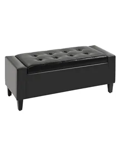 HOMCOM PU Leather Storage Ottoman Bench Storage Chest Tufted Ottoman Cube w/ Flipping Top 92L x 40W x 40H cm Black