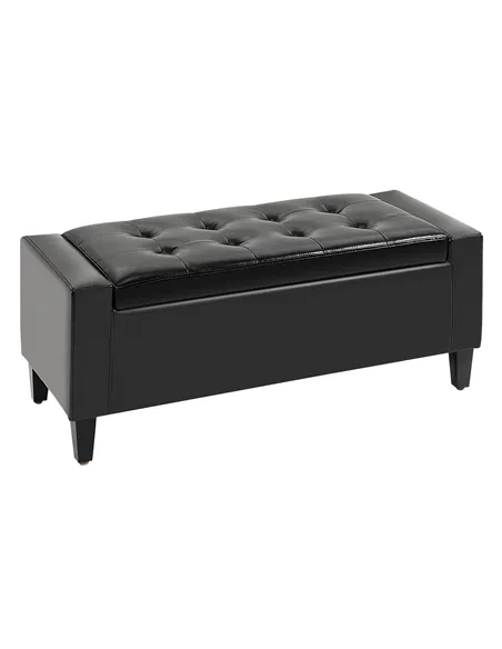 HOMCOM PU Leather Storage Ottoman Bench Storage Chest Tufted Ottoman Cube w/ Flipping Top 92L x 40W x 40H cm Black