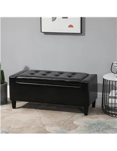 HOMCOM PU Leather Storage Ottoman Bench Storage Chest Tufted Ottoman Cube w/ Flipping Top 92L x 40W x 40H cm Black 2