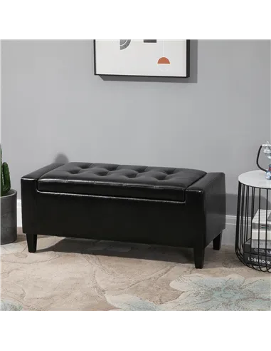 HOMCOM PU Leather Storage Ottoman Bench Storage Chest Tufted Ottoman Cube w/ Flipping Top 92L x 40W x 40H cm Black