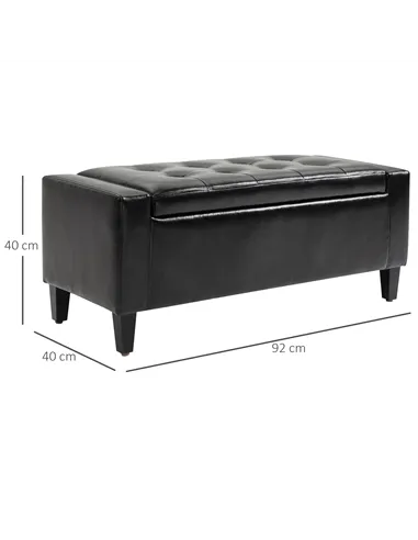 HOMCOM PU Leather Storage Ottoman Bench Storage Chest Tufted Ottoman Cube w/ Flipping Top 92L x 40W x 40H cm Black