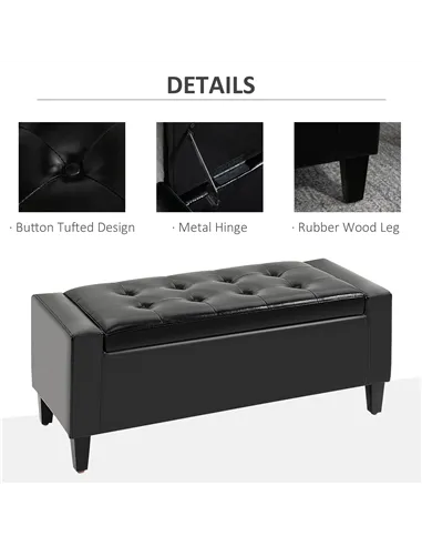 HOMCOM PU Leather Storage Ottoman Bench Storage Chest Tufted Ottoman Cube w/ Flipping Top 92L x 40W x 40H cm Black