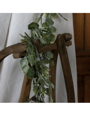 High-quality metal and wood construction of Hill Interiors SKU 22749 Frosted Pine And Eucalyptus Garland, detailed view for UK
