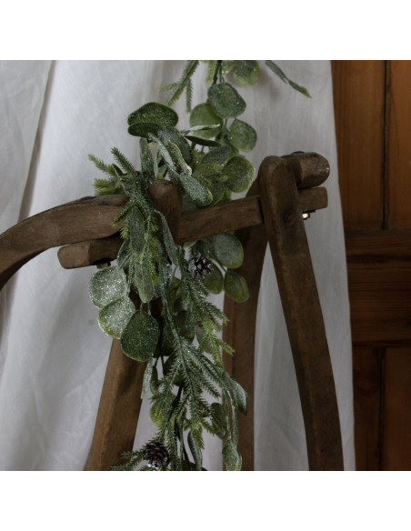 High-quality metal and wood construction of Hill Interiors SKU 22749 Frosted Pine And Eucalyptus Garland, detailed view for UK
