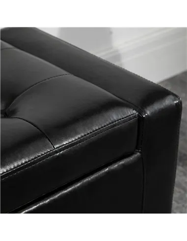 HOMCOM PU Leather Storage Ottoman Bench Storage Chest Tufted Ottoman Cube w/ Flipping Top 92L x 40W x 40H cm Black